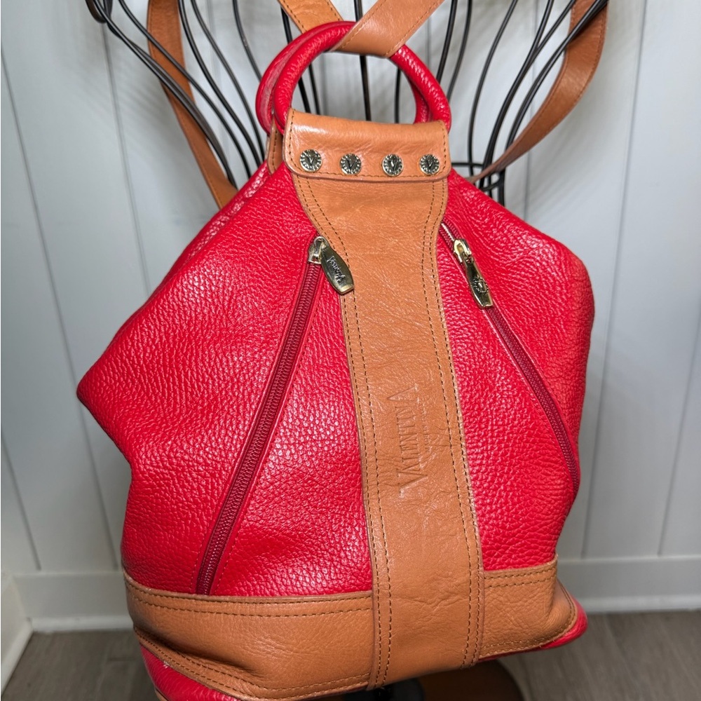 Valentina Red and Tan Leather Backpack